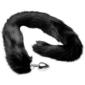 Tailz - Extra Long Midnight Mink Staart met Aluminium Anaal Plug - Zwart