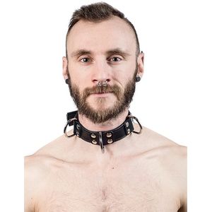 Mister B - Slave Collar - Leer - 4 D-Ringen - Zwart