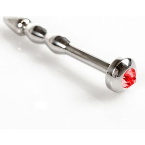 Kiotos Steel Penis Plug extra lang met rood kristal RVS