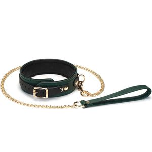 Liebe Seele - Mossy Green - Leren Collar En Gouden Leiband - Exclusief En Luxe Ontwerp - groen