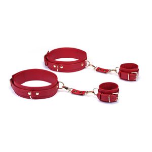 Liebe Seele - Bright Red - Bondageset Dijbeenboeien naar Handboeien - PU Leer - Vegan - Rood/Goud