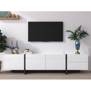 Merax TV-Meubel 170 Cm - Geschikt Voor TV's Tot 70 Inch - Hoogglans Wit Met Zwart Met Schuiflade Deur En Open Opbergvak