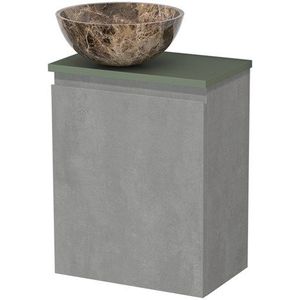 Toiletmeubel met waskom | 41 cm Lichtgrijs beton Greeploos front Dark emperador Natuursteen waskom Saliegroen blad