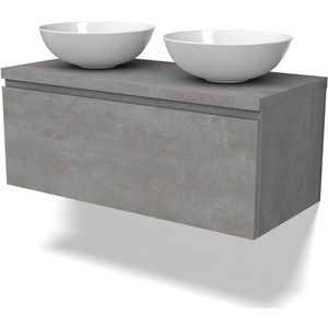 Modulo Plato Badkamermeubel voor waskom | 100 cm Lichtgrijs beton Greeploos front Lichtgrijs beton blad 1 lade