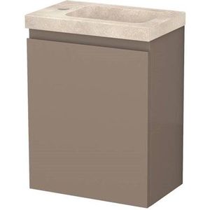 Modulo Pico Toiletmeubel met wastafel | 40 cm Taupe Greeploos front Wastafel Travertin Natuursteen