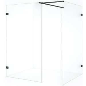 Diamond Inloopdouche | 140x120 cm Zwart chroom Helder glas 2 vaste wanden