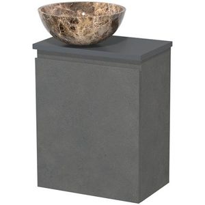 Toiletmeubel met waskom | 41 cm Donkergrijs beton Greeploos front Dark emperador Natuursteen waskom Donkergrijs blad