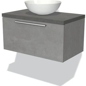 Modulo Plato Badkamermeubel voor waskom | 80 cm Lichtgrijs beton Vlak front Donkergrijs beton blad 1 lade