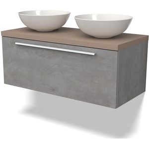 Modulo Plato Badkamermeubel voor waskom | 100 cm Lichtgrijs beton Vlak front Taupe blad 1 lade