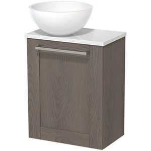 Toiletmeubel met waskom | 41 cm Donkerbruin eiken Kader front Hoogglans wit Mineraalmarmer waskom Hoogglans wit blad