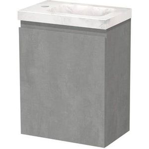 Modulo Pico Toiletmeubel met wastafel | 41 cm Lichtgrijs beton Greeploos front Wit marmer wastafel Natuursteen