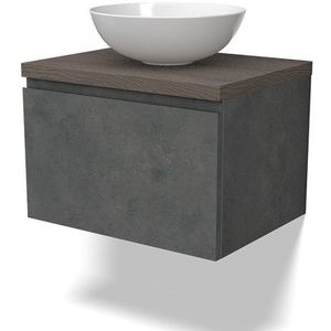 Modulo Plato Badkamermeubel voor waskom | 60 cm Donkergrijs beton Greeploos front Donkerbruin eiken blad 1 lade