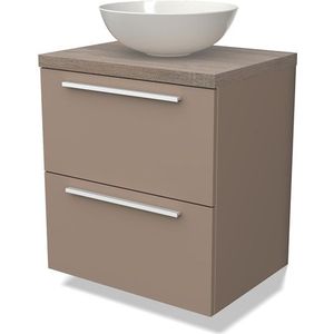 Modulo Plato Badkamermeubel voor waskom | 60 cm Taupe Vlak front Eiken blad 2 lades onder elkaar