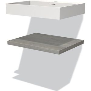 Modulo Badkamermeubel met wastafel | 60 cm Grijs eiken front Solid surface Wastafel met blad