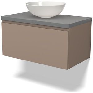 Modulo Plato Badkamermeubel voor waskom | 80 cm Taupe Greeploos front Middengrijs blad 1 lade