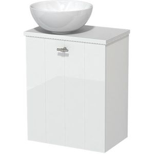 Toiletmeubel met waskom | 41 cm Hoogglans wit Lamel front Hoogglans wit Keramiek waskom Hoogglans wit blad