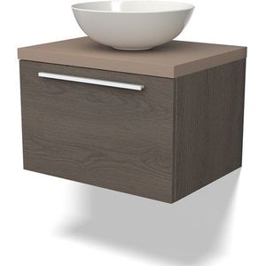 Modulo Plato Badkamermeubel voor waskom | 60 cm Donkerbruin eiken Vlak front Taupe blad 1 lade