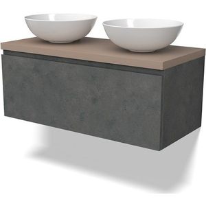 Modulo Plato Badkamermeubel voor waskom | 100 cm Donkergrijs beton Greeploos front Taupe blad 1 lade