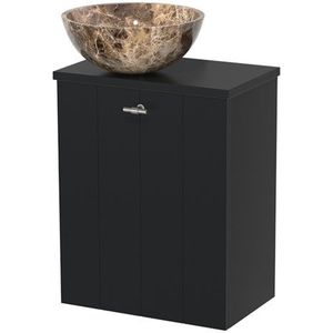 Toiletmeubel met waskom | 41 cm Mat zwart Lamel front Dark emperador Natuursteen waskom Mat zwart blad