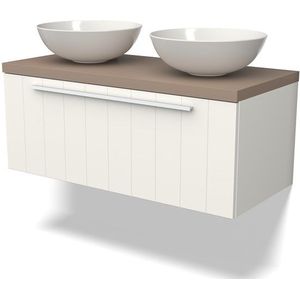 Modulo Plato Badkamermeubel voor waskom | 100 cm Mat wit Lamel front Taupe blad 1 lade