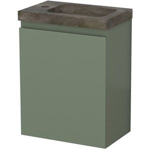 Modulo Pico Toiletmeubel met wastafel | 40 cm Saliegroen Greeploos front Natuursteen