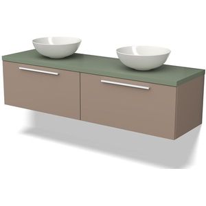 Modulo Plato Badkamermeubel voor waskom | 160 cm Taupe Vlak front Saliegroen blad 2 lades naast elkaar