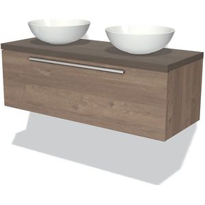 Modulo Plato Badkamermeubel voor waskom | 120 cm Middenbruin eiken Vlak front Donkerbruin eiken blad 1 lade