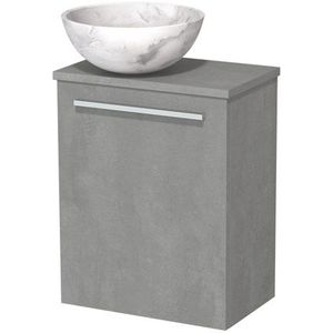 Toiletmeubel met waskom | 41 cm Lichtgrijs beton Vlak front Wit marmer Natuursteen waskom Lichtgrijs beton blad