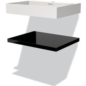 Modulo Badkamermeubel met wastafel | 60 cm Hoogglans zwart front Solid surface Wastafel met blad