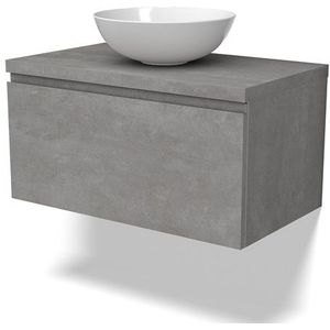 Modulo Plato Badkamermeubel voor waskom | 80 cm Lichtgrijs beton Greeploos front Lichtgrijs beton blad 1 lade