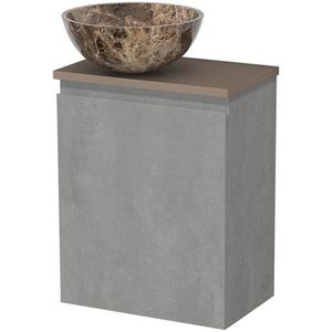 Toiletmeubel met waskom | 41 cm Lichtgrijs beton Greeploos front Dark emperador Natuursteen waskom Taupe blad