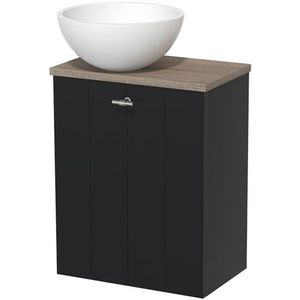 Toiletmeubel met waskom | 41 cm Mat zwart Lamel front Mat wit Solid surface waskom Eiken blad