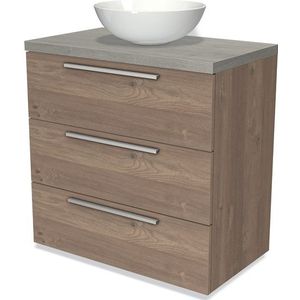 Modulo Plato Badkamermeubel voor waskom | 80 cm Middenbruin eiken Vlak front Grijs eiken blad 3 lades