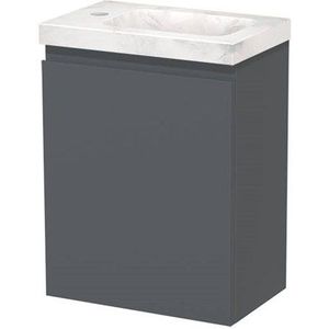 Modulo Pico Toiletmeubel met wastafel | 41 cm Donkergrijs Greeploos front Wastafel Wit marmer Natuursteen