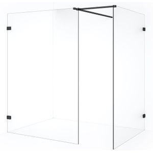 Diamond Inloopdouche | 130x130 cm Zwart chroom Helder glas 2 vaste wanden