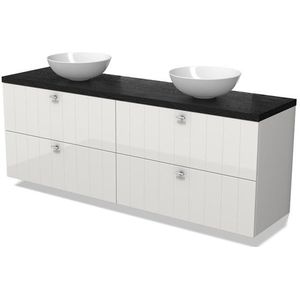 Modulo Plato Badkamermeubel voor waskom | 180 cm Hoogglans wit Lamel front Zwart eiken blad 4 lades