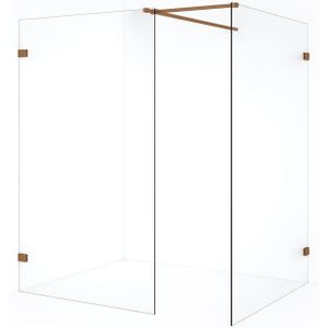 Diamond Inloopdouche | 140x120 cm Koper Helder glas 2 vaste wanden