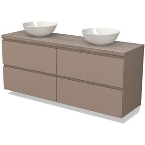 Modulo Plato Badkamermeubel voor waskom | 160 cm Taupe Greeploos front Eiken blad 4 lades