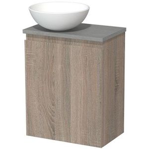 Toiletmeubel met waskom | 41 cm Eiken Greeploos front Mat wit Keramiek waskom Lichtgrijs beton blad