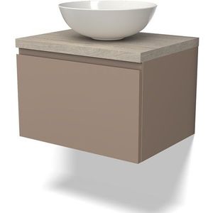 Modulo Plato Badkamermeubel voor waskom | 60 cm Taupe Greeploos front Lichtgrijs eiken blad 1 lade