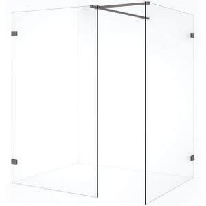 Diamond Inloopdouche | 140x120 cm Zwart metaal Helder glas 2 vaste wanden