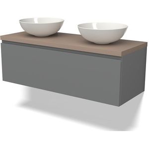 Modulo Plato Badkamermeubel voor waskom | 120 cm Middengrijs Greeploos front Taupe blad 1 lade