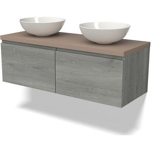 Modulo Plato Badkamermeubel voor waskom | 120 cm Grijs eiken Kader front Taupe blad 2 lades naast elkaar