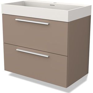 Modulo Badkamermeubel met wastafel | 80 cm Taupe Vlak front Solid surface 2 lades onder elkaar