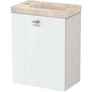 Modulo Pico Toiletmeubel met wastafel | 40 cm Mat wit Lamel front Wastafel Travertin Natuursteen