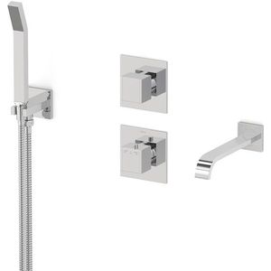 Cubic Inbouw badkranenset | Chroom Thermostaatkraan en omstelkraan met handdouche 1 stand