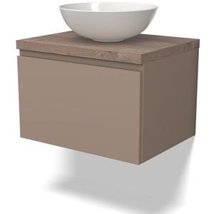 Modulo Plato Badkamermeubel voor waskom | 60 cm Taupe Greeploos front Middenbruin eiken blad 1 lade