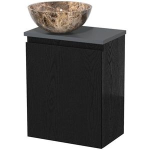 Toiletmeubel met waskom | 41 cm Zwart eiken Greeploos front Dark emperador Natuursteen waskom Donkergrijs blad