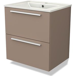 Modulo Badkamermeubel met wastafel | 60 cm Taupe Vlak front Keramiek 2 lades onder elkaar