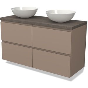 Modulo Plato Badkamermeubel voor waskom | 120 cm Taupe Greeploos front Donkerbruin eiken blad 4 lades